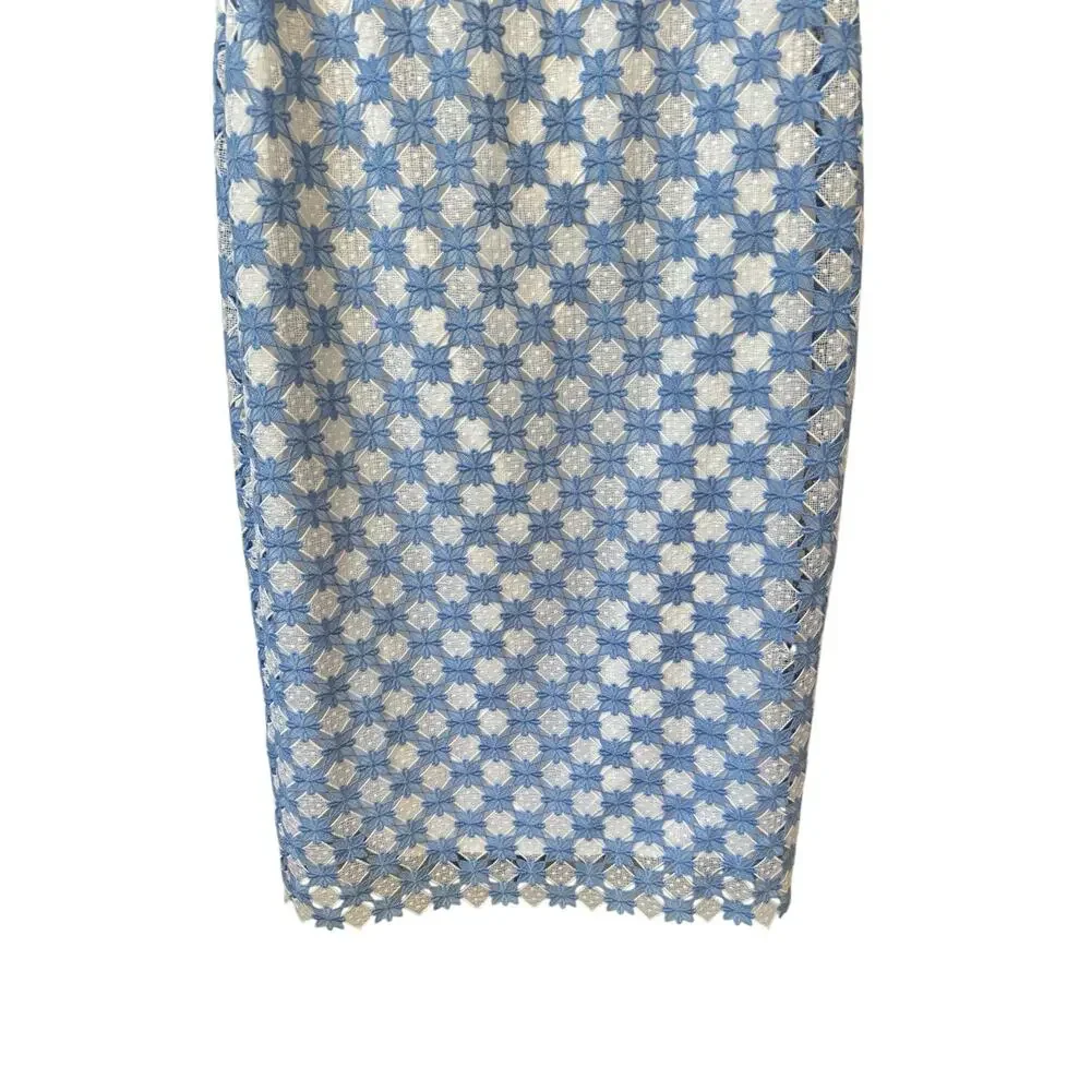 SHOSHANNA Rachel Ruffle Lace Midi Dress Size 12 Blue & White Wedding Guest - Picture 7 of 14